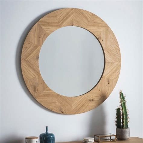 Light Wood Circular Mirror - 90cm | Round wooden mirror, Wooden mirror ...