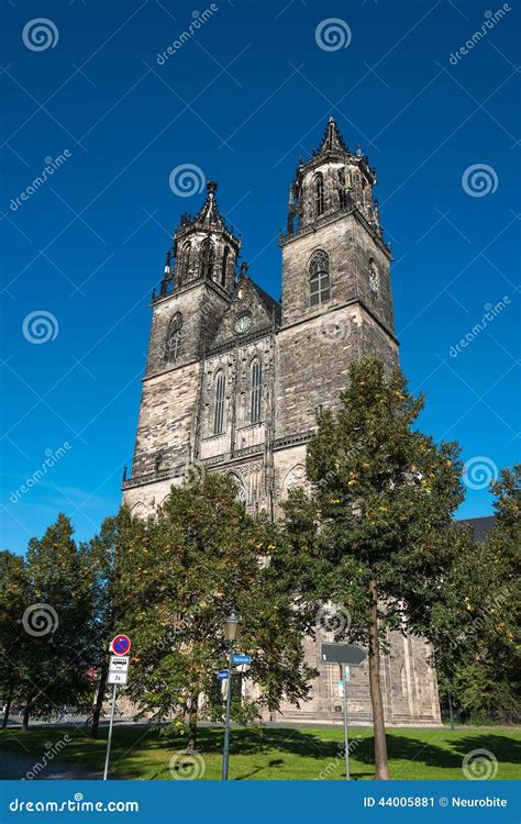 Cathedral of Magdeburg at River Elbe, Germany Stock Image - Image of ...