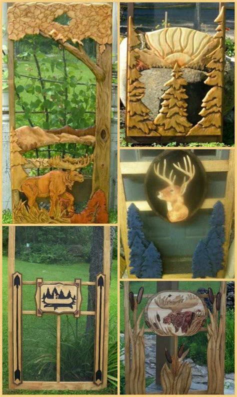 Wood Screen Doors with Hand Carved Animals, Woodland Scenes & More