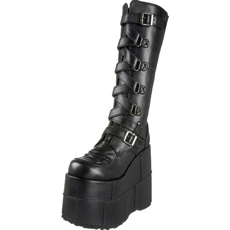 SummitFashions - 7 Inch MENS Black Knee High Boots Platform Shoe Zip-Zag Strap Black - Walmart ...