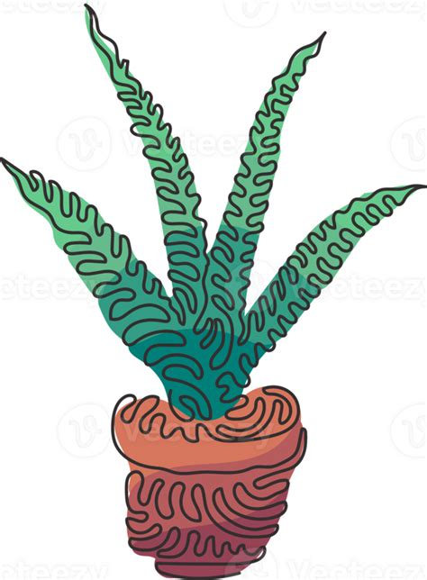 Single continuous line drawing potted snake plant for home decor logo identity. Fresh evergreen ...