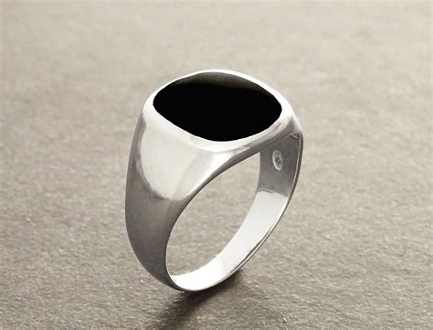 Hipster ring - black onyx ring - silver 925 - modern men ring - onyx gemstone - cushion signet ...