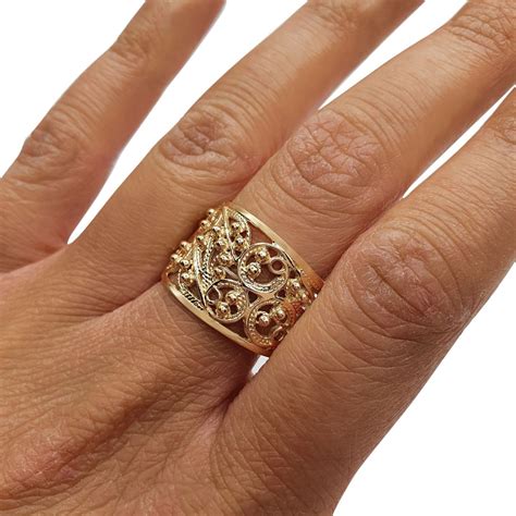 14K Yellow Gold Handmade Filigree Ring - Etsy