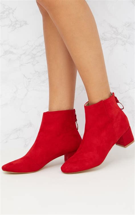 Red Faux Suede Ring Zip Ankle Boots | PrettyLittleThing IRE