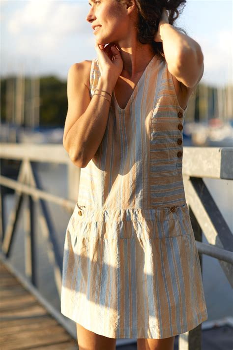 Handwoven Bina Dress in Beige and Blue Stripe - Pre-Order 3/30 — Liz Alig