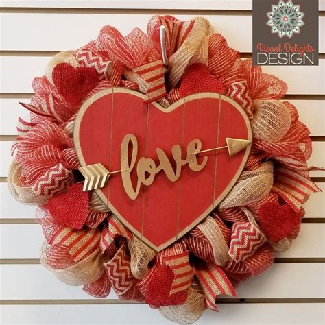 Rustic Farmhouse Style Valentine's Day Wreath - Red + Natural Jute Burlap 21" Valentine Day ...