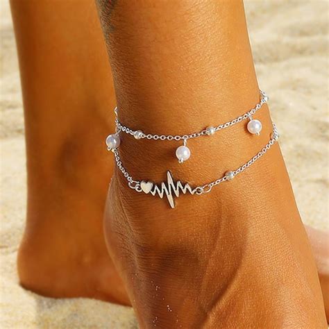 2020 NewFashion Silver Anklets, Bracelet For Ankle , Female Simulation Pearl ,Heart, Beads ...
