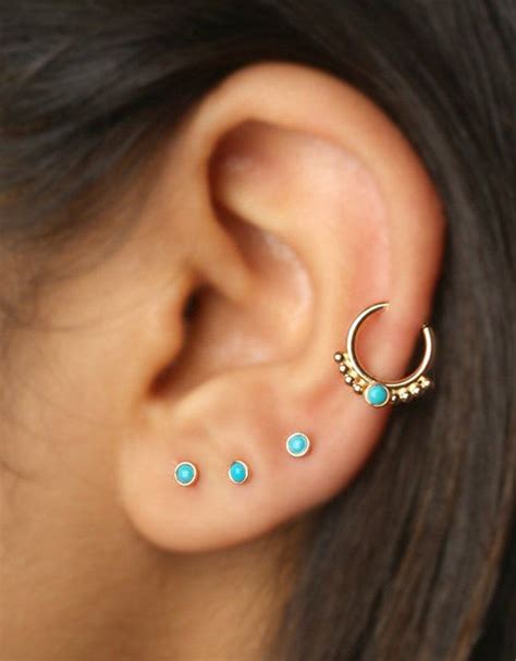 Ear Piercing Ideas - Gorgeous Turquoise Helix Hoop Earring Jewelry ...