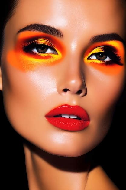 Premium AI Image | A woman with a red eye makeup and a yellow lip is shown.