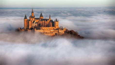 Baden-Württemberg, Germany, Castle Hohenzollern, landscape, winter, plants, snow, Hohenzollern ...