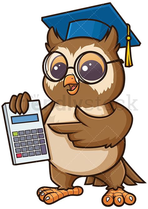Owl Math Teacher With Calculator Cartoon Clipart Vector - FriendlyStock