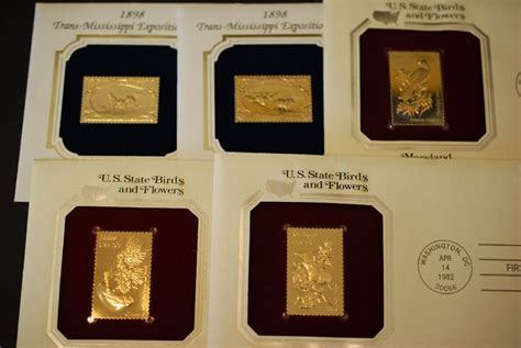 1982 First Day Issue 22K Gold Replica Stamp W/US Postal Stamp; US State Birds & Flowers; Michigan, M