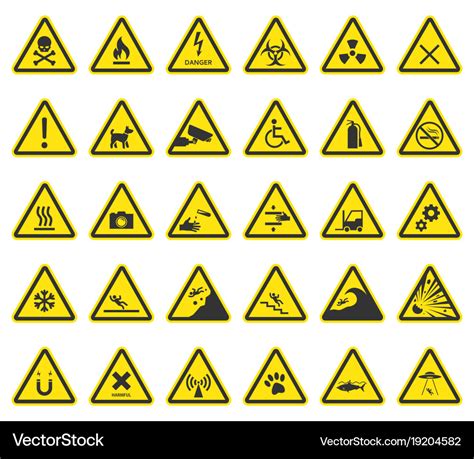 Hazard warning signs caution icons Royalty Free Vector Image