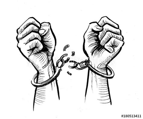 Ink drawing of a hands breaking chains - Buy this stock illustration ...