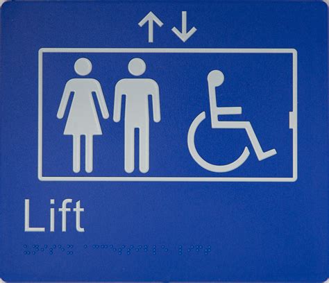 Lift Sign Disabled Blue with Braille and Tactile Symbols – Tim The Sign Man