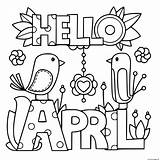 Hello April Spring Coloring Page Printable sketch template