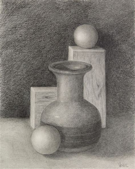 Graphite Drawing Shapes Still Life | Graphite drawings, Geometric ...