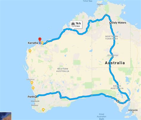 quickest on road route from Karratha to Perth : australia