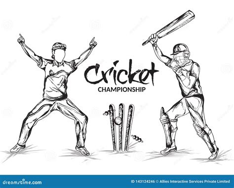 Hand Drawn Illustration of Cricket Players in Playing Action for Cricket Championship. Stock ...