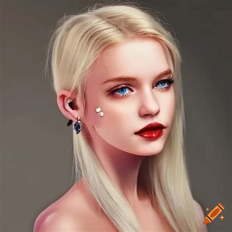 Portrait of a beautiful girl with blonde hair and ear piercings