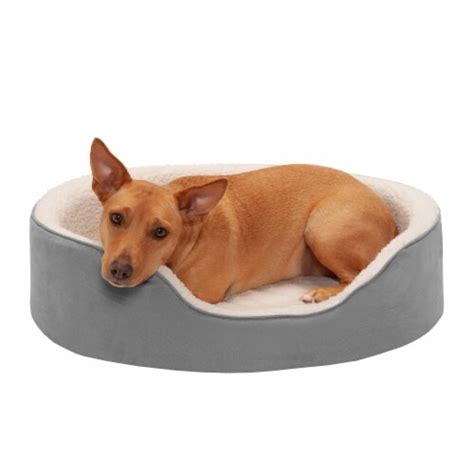 FurHaven Faux Sherpa & Suede Oval Dog Bed | Gray, Large, Large - Smith ...