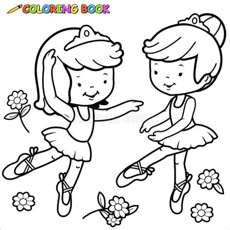 Coloring page ballerina girls dancing. Black and white outline image of two cute #Sponsored , # ...