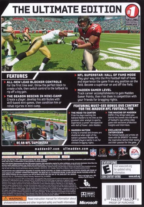 Madden NFL 07 (Hall of Fame Edition) (2006) Xbox 360 box cover art - MobyGames