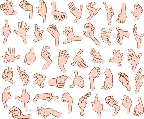 Vector illustrations pack of cartoon hands in various gestures. Hand Drawing Reference ...