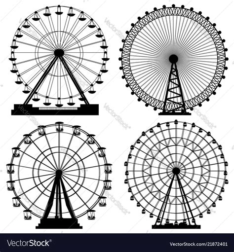 Set of silhouettes ferris wheel Royalty Free Vector Image