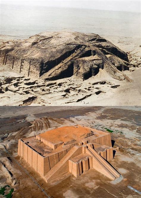 Before and after the excavation and restoration of the Great Ziggurat ...