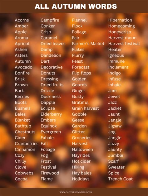 100+ Autumn Words: Vocabulary Words for Fall - Capitalize My Title