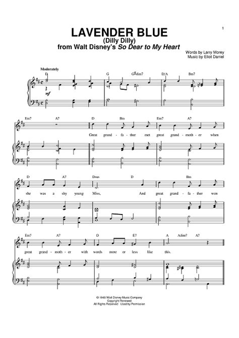 Lavender Blue (Dilly Dilly)" Sheet Music by Dinah Shore; Burl Ives for ...