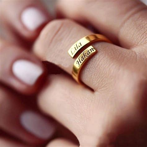 Custom Double Name Gold Ring, Personalized Ring, Adjustable Ring, Two ...