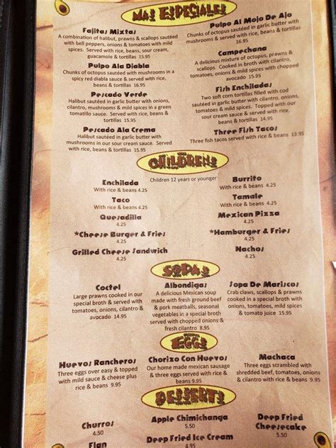 Menu at Margaritas Mexican Grill restaurant, Coos Bay