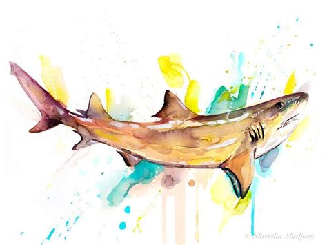 Lemon shark watercolor painting print by Slaveika Aladjova | Etsy | Sea ...