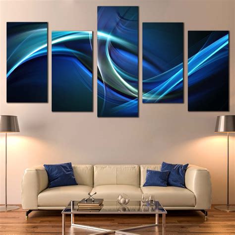 Modern Abstract Canvas Wall Art, Blue Green Abstract Waves Canvas Set ...