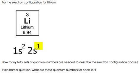 Solved For the electron configuration for lithium. How many | Chegg.com