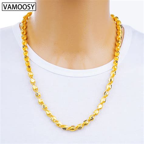 Hot Male Necklace Cuban Colar Twisted Choker Chain 60cm Pure 24k Gold Chain Necklaces For Men ...