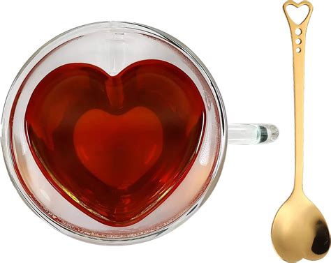 Amazon.com | EASICOZI Heart Shaped Double Walled Insulated Glass Coffee ...
