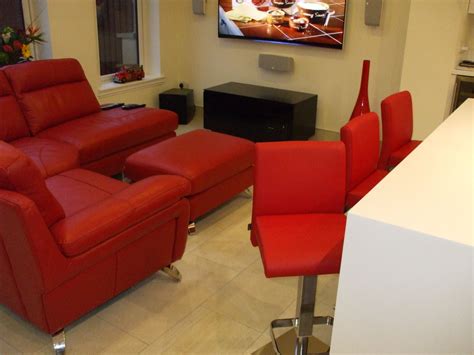 The colour of the Center Stools was specially chosen to match the Red Leather Sofa which is ...