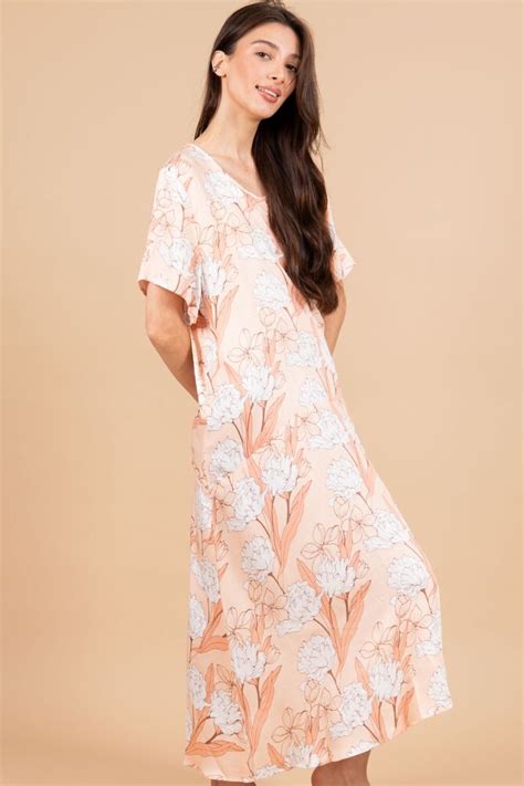 Ladies Light Peach Floral Dress