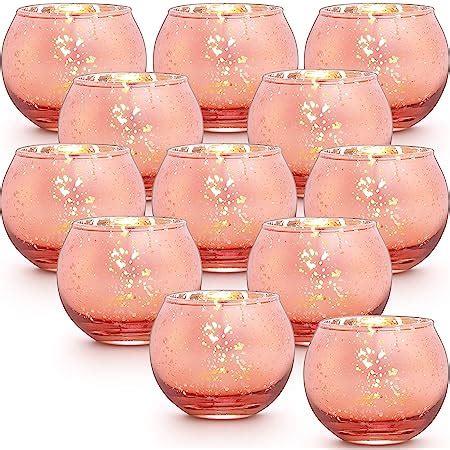Amazon.com: LAMORGIFT Rose Gold Votive Candle Holders Set of 12 - Mercury Glass Votives Candle ...