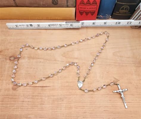 VINTAGE PINK CRYSTAL Beaded Catholic Prayer Rosary Silver Tone Metal Cross 80s $12.95 - PicClick