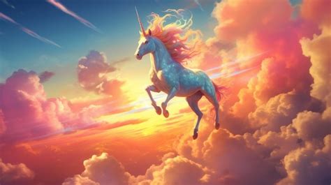 Premium AI Image | rainbow unicorn running in the clouds