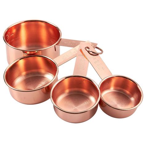 4-Piece Set of Stainless Steel Measuring Cup Set - Copper-Plated Metal Measuring Cups, Precision ...