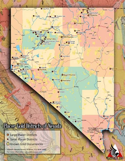 Map of Placer Gold Districts of Nevada