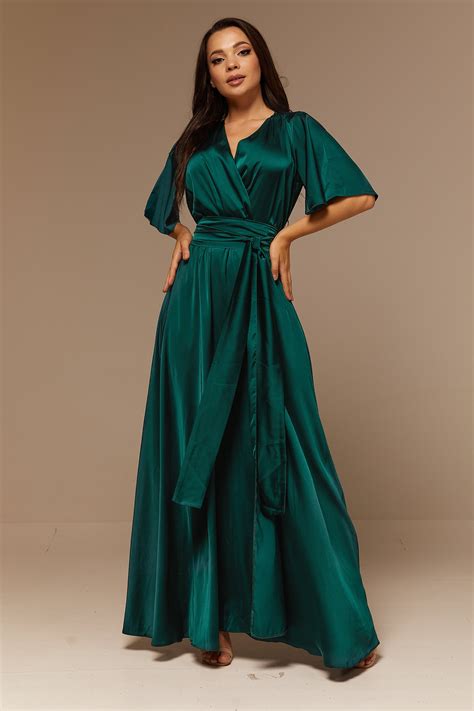 Emerald Green Silk Full Wrap Maxi Dress Summer Bridesmaid - Etsy