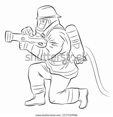 Illustration Fireman Fire Hose Black White Stock Vector (Royalty Free ...