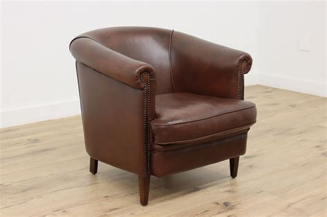 European Vintage Leather Club or Office Chair, Nailhead Trim