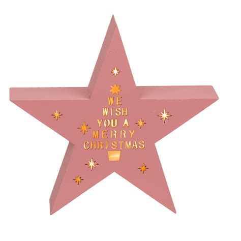 Rose colored wooden standing star with LED, [960432] - Out of the blue KG - Online-Shop